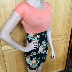 Women Short Orange & Black Floral Bodycon Dress
